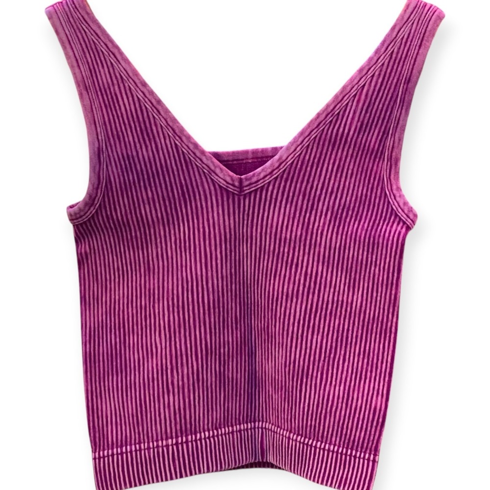 ZENANA Purple Ribbed Tank Top S/M Crop NWOT Original Packaging
